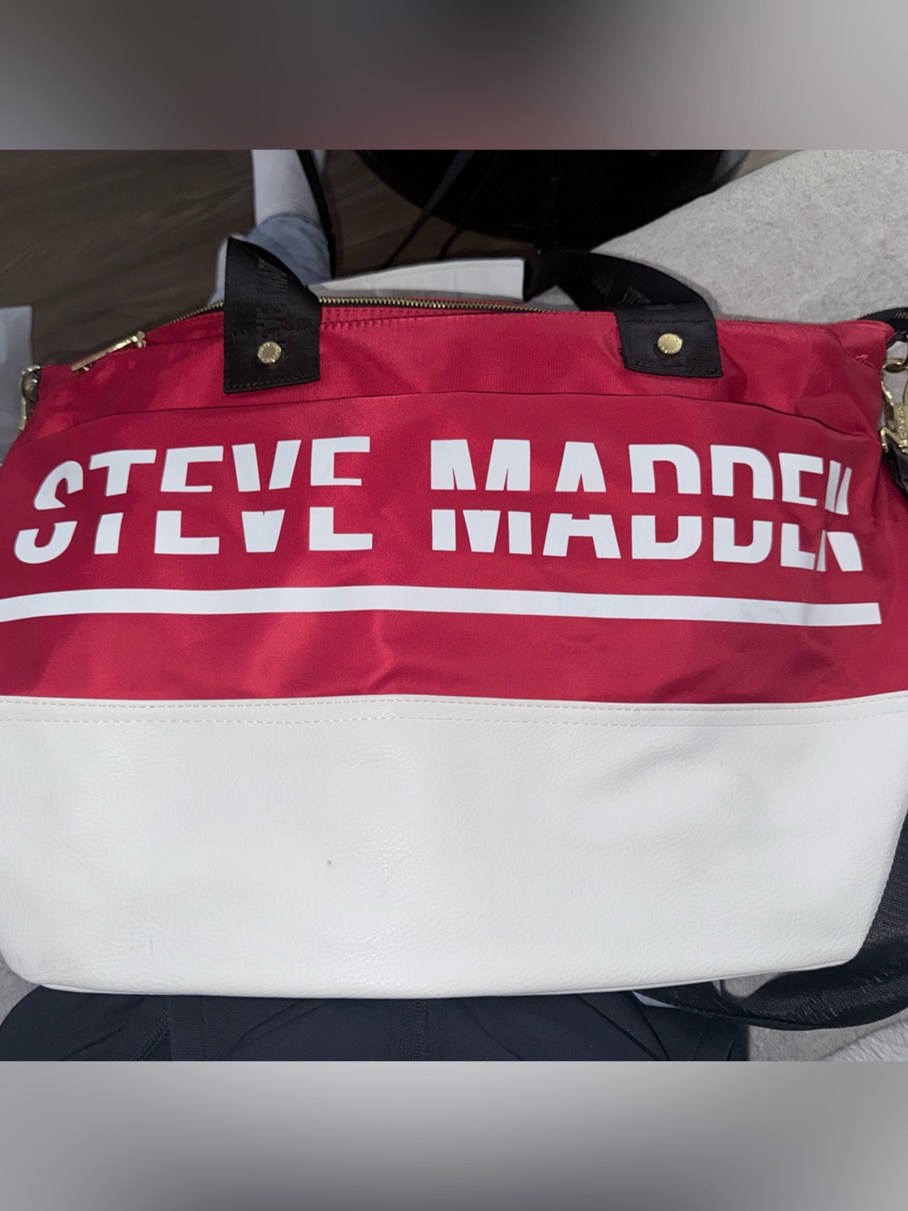 Steve Madden Red and White Duffel Bag with Bold Logo